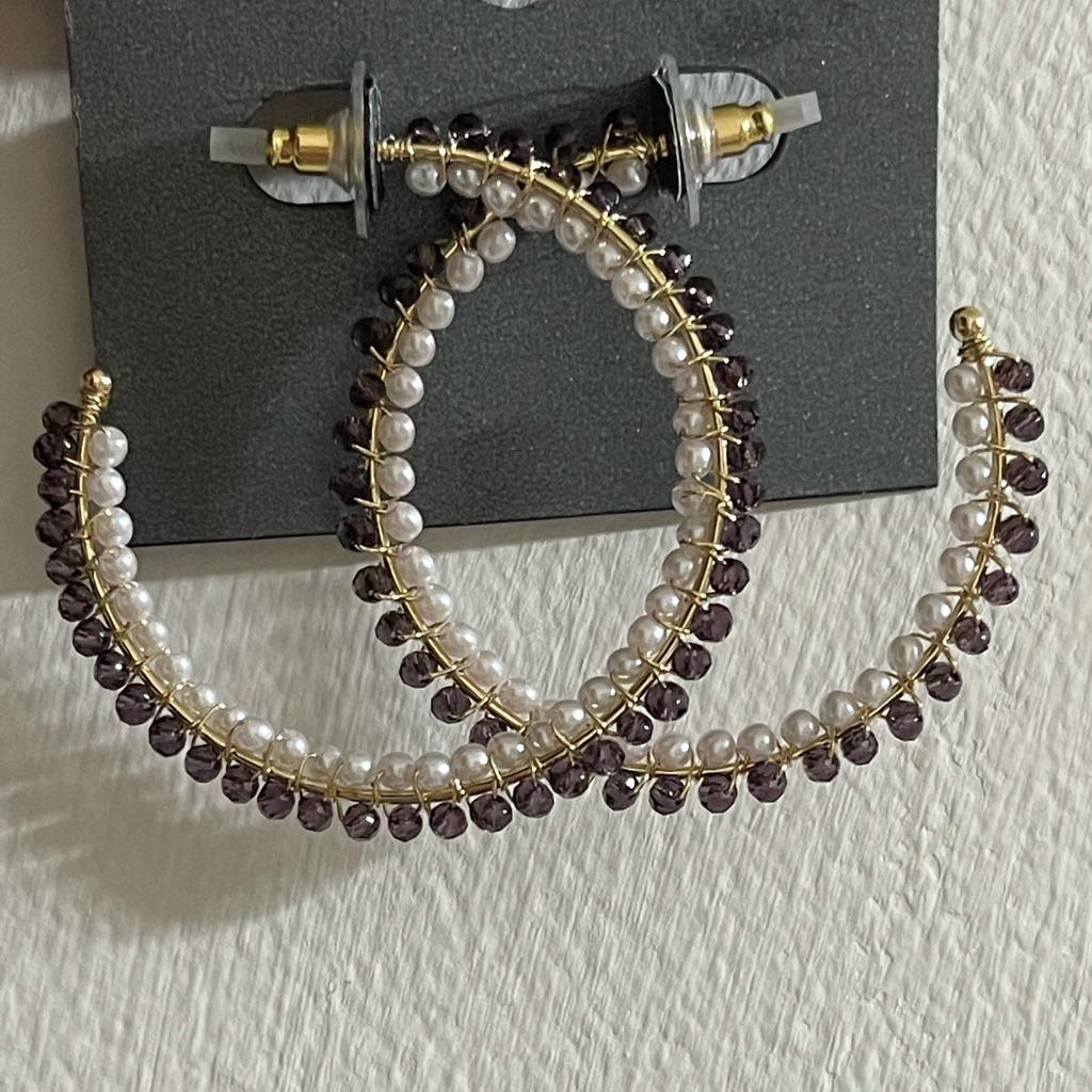 Nwt Massini Beaded Hoop Faux PearlBead Earrings Box2 12$